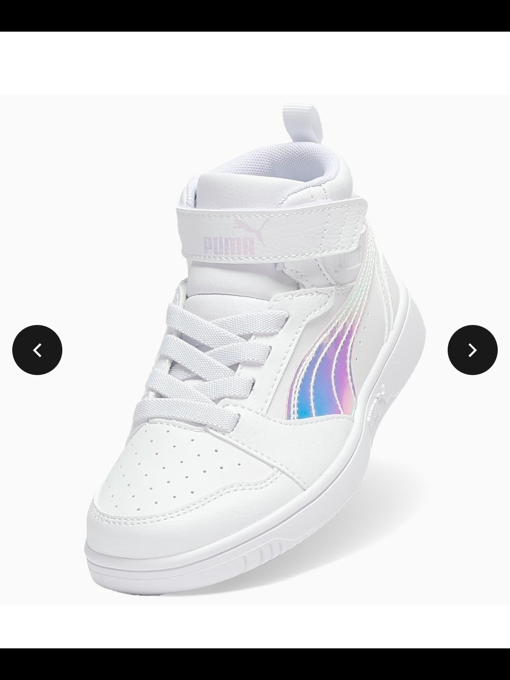 Puma Girls White Mid-Top Sneakers with Iridescent Accents Size 13.5Y